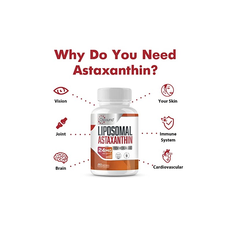 Osasuna Astaxantina Liposomal Cápsulas Blandas Máxima Absorción Gluten Omg