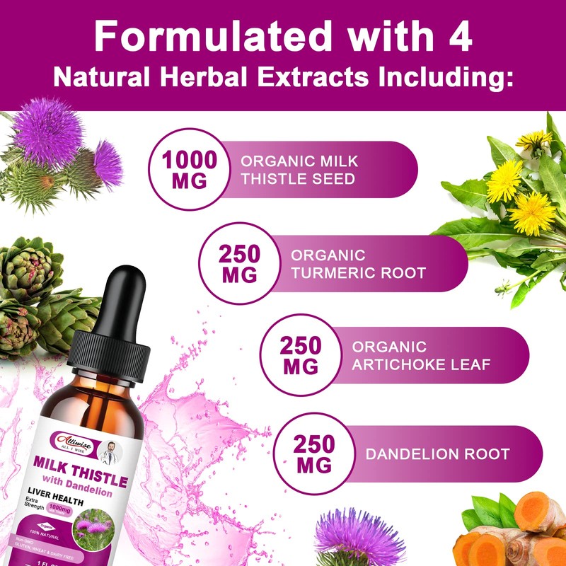 Liver Health Support Liquid, 1000mg Milk Thistle 80% Silymarin Extract