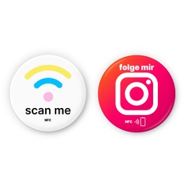 Mix-Set aus 1x Instagram- & 1x Scan Me NFC Sticker – verlinkbar zum Profil, Visitenkarte, Webseite u. v. m. – frei programmierbar – 3 cm Ø