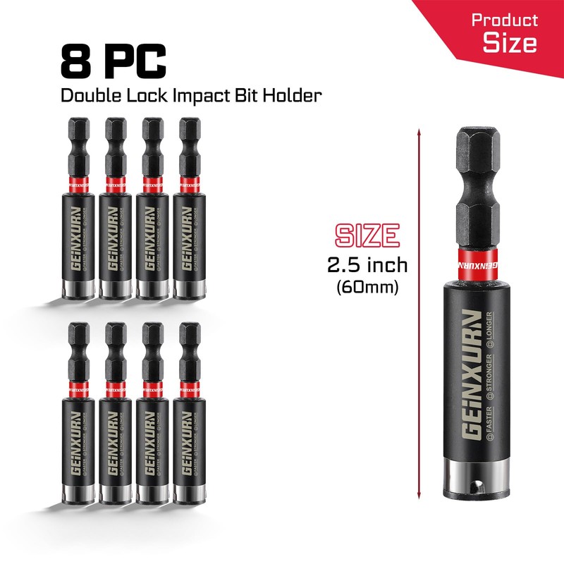 Geinxurn 8PACK Torsion Impact Bit Holder,Magnetic Extension Locking Socket Drill