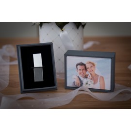 Crystal USB Flash Drive with Box Wedding Design - Elegant Design with Engraving Wedding Design Ideal as a Wedding Gift or Keepsake Photo USB 3.0 (Box Dark Grey, 16GB)