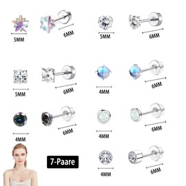 7 Pairs Titanium Stud Earrings for Sensitive Ears Set, Hypoallergenic Titanium Earrings Women's Moonstone Earrings Opal for Women Girls Children, small, Synthesis, Zircon