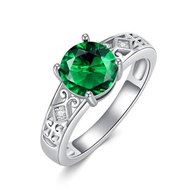 Gnteey Laboratory Grown Emerald Ring 925 Sterling Silver 8X8 mm Round Cut Emerald Engagement Ring for Women(9)