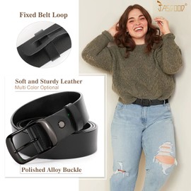 JASGOOD - Cinturón de piel para mujer, talla grande, color negro, casual, para jeans, con hebilla de metal, C-gun Black, Fit Waist Size 48''-52''