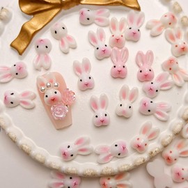 20Pcs Easter Day Nail Charms Pink Rabbit Ear Nail Art Charms Cute Nail Gems with Rhinestones Cute Rabbit Charms for Nails for Acrylic Nails Supplies DIY Nail Art Decoration
