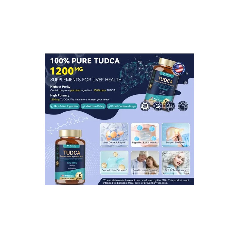 Tudca 1200 Mg Protector Hepático Detox Con 120caps Hecho Usa