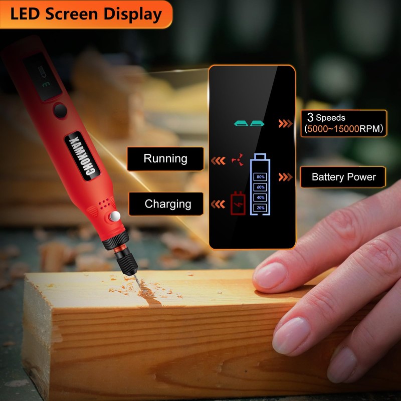 CHOKMAX Mini Wireless Rotary Tool with Work Screen, 3 Speed