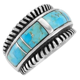 Turquoise Ring Sterling Silver 925 for Men & Women Genuine Gemstones Size 6 to 14 (Turquoise w/Dividers) (9)