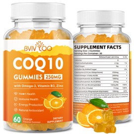 Gomitas de CoQ10 de 250 mg, además de Omega-3, vitamina B3, zinc y magnesio suplementos de coenzima Q10 de alta absorción para la salud cardíaca, la  
