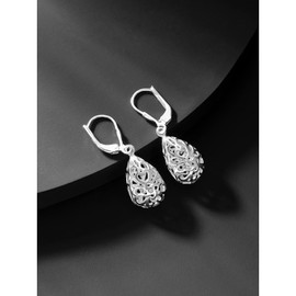 Aheli 925 Sterling Silver Anti Tarnish Tear-Drop Diamond-Cut Filigree Earrings Jewelry Collections Gifts For And Women