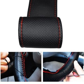 Ymiko Funda para Volante, Funda Universal para Volante de Coche, Funda para Volante de Cuero de Microfibra Perforada Cosida a Mano para Volante de 38 Cm de Diámetro (Negro)