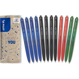 Pilot Pen Super Grip G Retractable Ballpoint Pen, Set of 12 in M (Blue, Black, Red, Green)