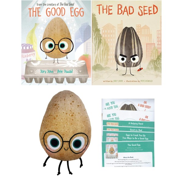 The Good Egg and The Bad Seed by Jory John 2 Childrens Hardcover Books , The Good Egg / Bad Seed Plush Flip Doll and Activity Pages Gift Set