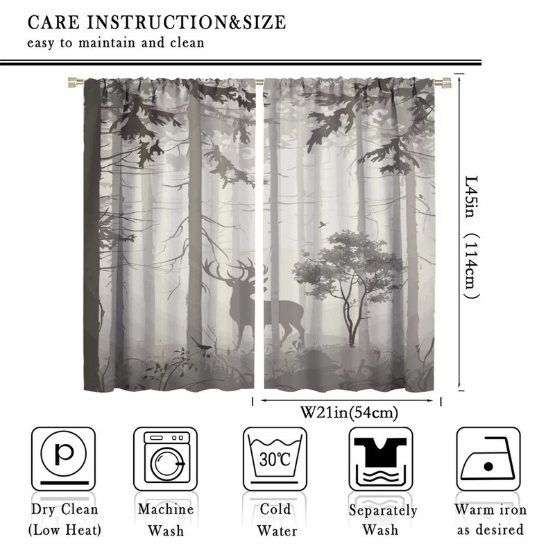 Deer Blackout Curtain,Grey Misty Forest Rustic Wildlife Moose Mountain Elk