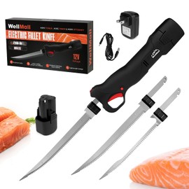 WellMall Fillet Knife - Electric Fillet Knife for Fish, Cordless Electric Knifes with Safe Lock, Non-Slip Grip Handle with 1 battery and 7"+9" blade
