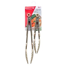 Frigidaire 2PC Stainless Steel Kitchen Food Tongs Set for Cooking with Silicone Tips (LIGHT TAUPE)