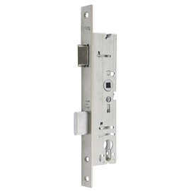 Mortise lock 8 mm square - backset: 44, lock face: U-cuff, design: PZ perforated - 141204400426 erial/surfaces: stainless steel V2A matt brushed, product direction: DIN rec