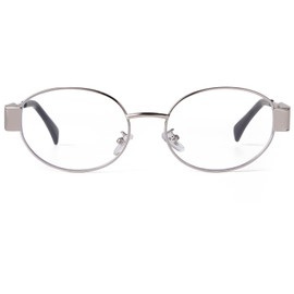 Laurinny Retro Oval Blue Light Filter Glasses Women's Blue Filter Glasses Men Without Prescription Blue Light Blocking Glasses Metal Frame Gaming Glasses, silver/clear