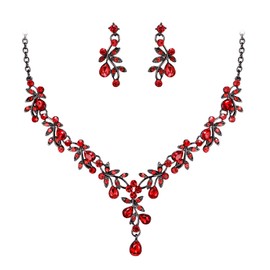 Clearine Jewellery Set for Bridal Women, Rhinestone Drop Marquise Crystal Cluster Pendant Y Necklace Chandelier Drop Earrings Set for Prom, Crystal