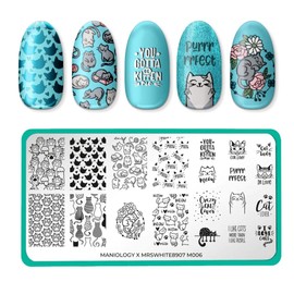 Maniology MrsWhite8907 (M006) Collaboration Nail Stamping Plate, Cat-Theme Feline Lover Manicures