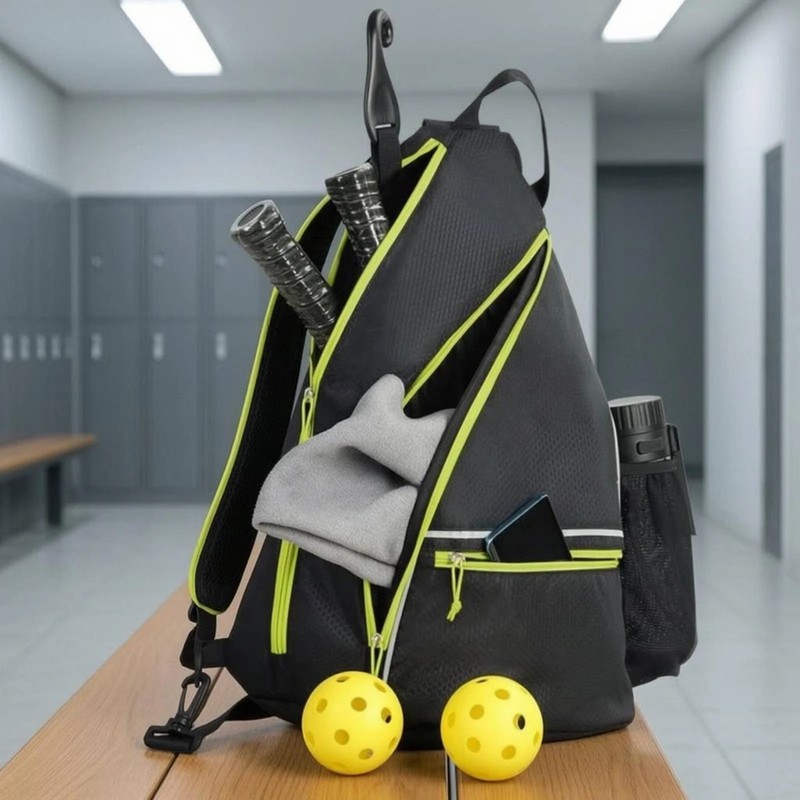 Toolzia Pickleball Sling Backpack Crossbody Sports Bag with Paddle Holder