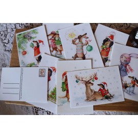 9psc Dachshund Christmas post cards Inga Izmaylova SmG Doxie 6" by 4" Dog cards
