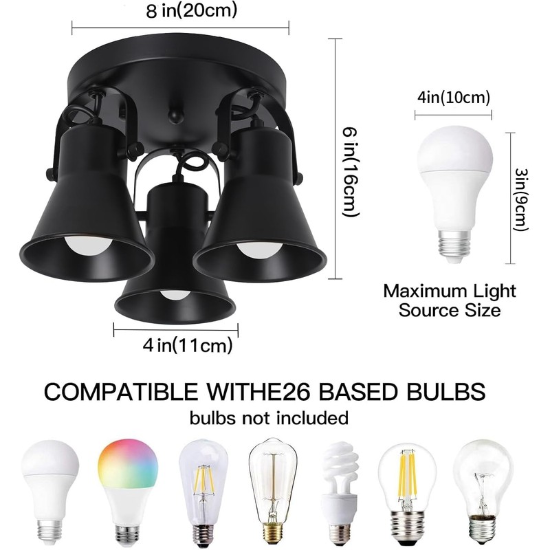 SEEBLEN 3-Light Industrial Track Lighting, Adjustable Round Kitchen Ceiling Light,