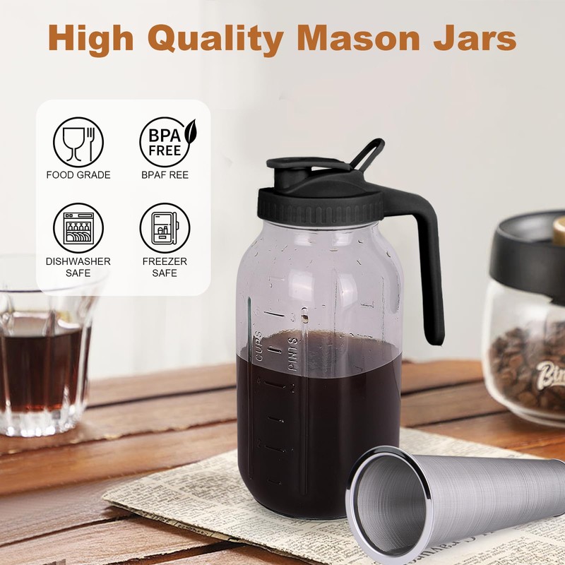 Cold Brew Coffee Maker,64 oz Mason Jar Pitcher with Stainless