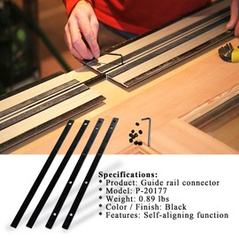 Guide Rail Connector Set P-20177 for Makita Track Saw Long Cuts， Also Compatible with Festool, Fit for DeWalt in Integrated Guide Rail T-Slots for Secure Cutting, 4 PCS, Black