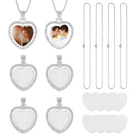 UNICRAFTALE 4Sets Sublimation Rhinestone Trays Pendant Set Necklaces Heart Sublimation Rhinestones Pendants Metal Blank Rhinestone Bezel Trays Charms Necklaces for DIY Jewellery Making