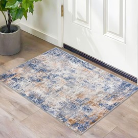 Lansny Modern Abstract Entryway Rug Indoor 2x3 Washable Rug Non-Slip Soft Grey Blue Orange Colorful Small Area Rug Kitchen Mats Thin Print Faux Wool Floor Carpet Throw Rugs for Entrance Bedroom Office