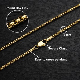 CLASICOMIS Gold Box Chain for Men, 2.5mm 3mm Mens Stainless Steel Box Chain Necklace Jewelry for Men (3mm-Gold, 20 Inches(Men's Average Length))