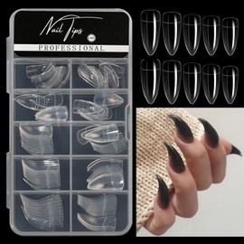 BHOOKA 100 Pcs Medium Stiletto Press on Nails Kit,Soft Gel Pre-Shaped Acrylic Nail Tips Eagle Claw Designs Glue on Nail Glossy Extension Tips Manicure Home DIY 10 Sizes Gelly Tips