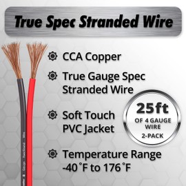 InstallGear 8 Gauge Wire (50ft) Copper Clad Aluminum CAA - Primary Automotive Wire, Car Amplifier Power and Ground Cable, Battery Cable, Car Audio Speaker Stereo, RV Trailer Wiring Welding Cable 8ga