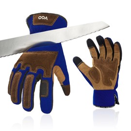 Vgo SL7475CTA5(L, Blue) Safety Work Gloves, Cut Resistant Gloves, ANSI Level 5, Abrasion Resistant Mechanic Gloves, Barbed Prevention, Grass Trimming, Gardening Gloves, Disaster Relief Cut-Resistant, Multi-Purpose Gloves, Touch Screen Compatible, 1 Pair