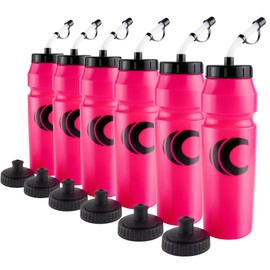 Cannon Sports 1 Liter Sports Water Bottle, BPA-Free, 34 Oz Capacity, Large Mouth, 2 lids (Straw and Squeeze), Great For Helmet Sports Such As Hockey, Lacrosse, Football, Boxing (6 Pack) (Pink)