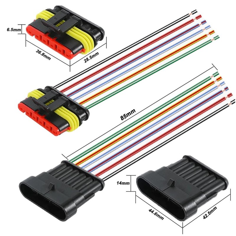 Aiqeer 2 Set 6 Pin Car Waterproof Electrical Wire Connectors