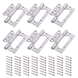 JIZZU 6Pcs Door Hinges 72mm x 105mm, Heavy Duty 304 Stainless Steel Flush Hinge, Ball Bearing Butt Door Hinges Brushed for Gate, Windows, Closet, Drawer, Boxes Internal External Doors