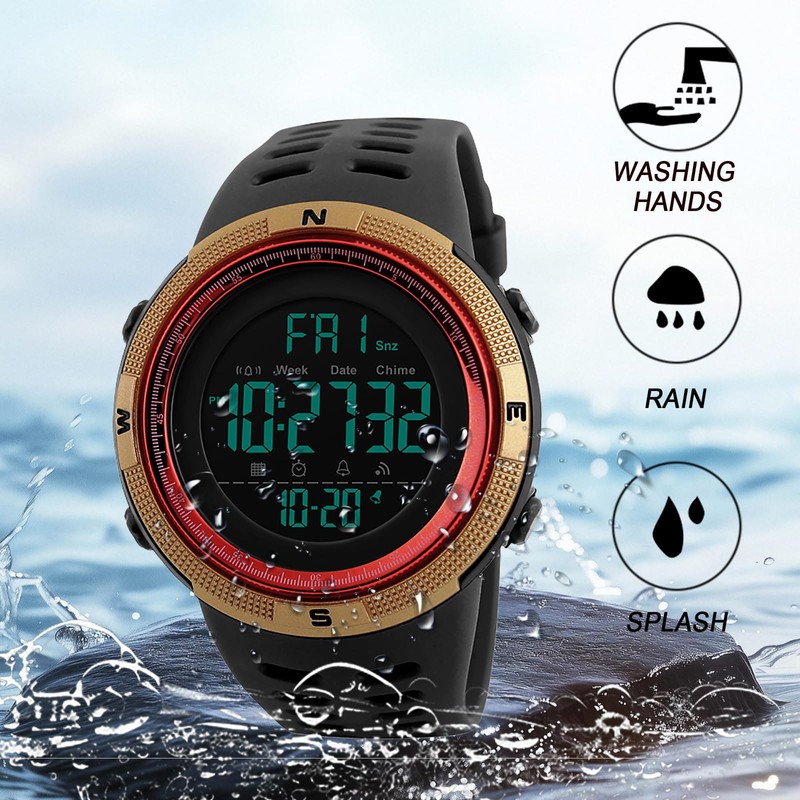 腕時計 メンズ デジタル スポーツウォッチ 5ATM防水: ストップウォッチ アラーム シリコン 多機能ウォッチ -