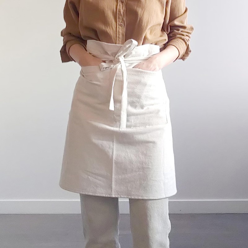 Cityelf Cotton Linen Bistro Half Apron with 2 Large Pockets