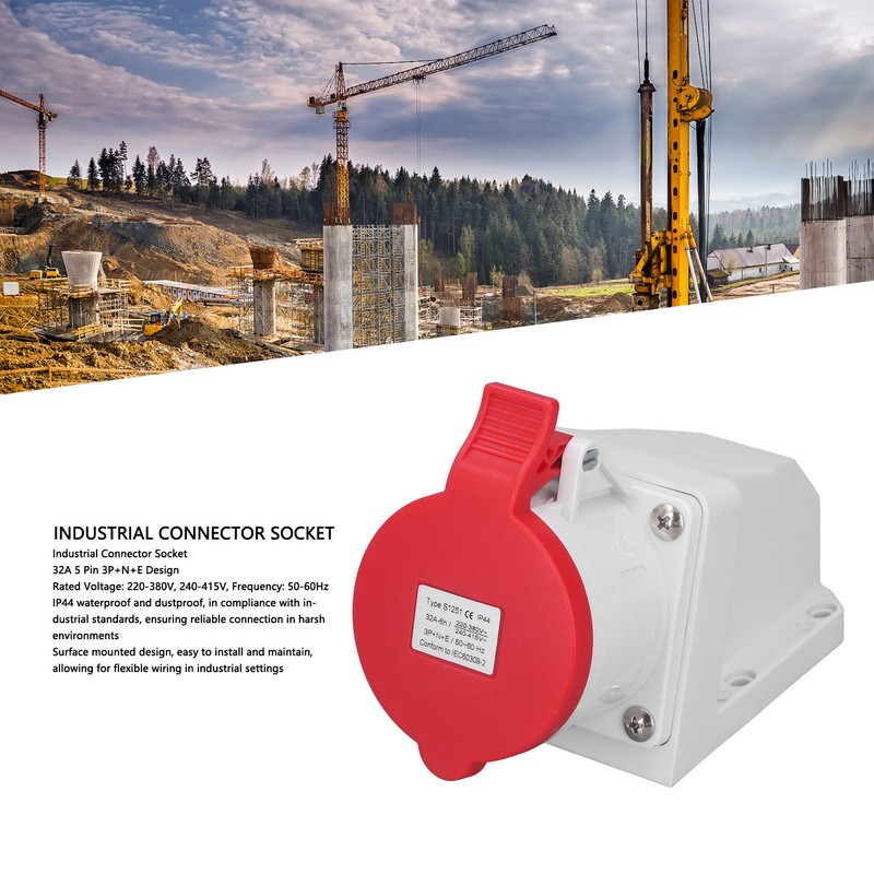 Industrial Connector Socket 32A 3P+N+E IP44 Waterproof Dustproof Surface Mounted