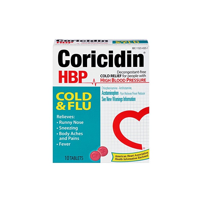 Coricidin HBP Cold and Flu, 10 Count