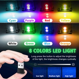 Ouzorp 4 Pcs Mini USB LED Light, 8 Colors RGB Car LED Interior Lighting DC 5V Smart USB LED Atmosphere Light Laptop Keyboard Light Home Office Decoration Night Lamp Adjustable Brightness