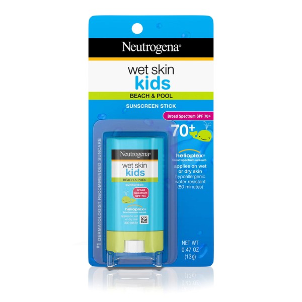 Neutrogena Wet Skin Kids Water Resistant Sunscreen Stick for Face and Body, Broad Spectrum SPF 70, 0.47 oz (Pack of 2)