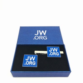 Jehovahs Witness-jw.org gift necktie clip and lapel pin set-Square -With JW.ORG Logo Gift Box-Silver