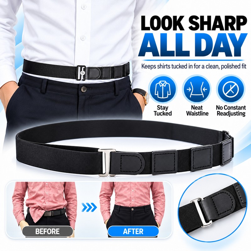 Black Adjustable Elastic Shirt Stay Belt for Men and Women,
