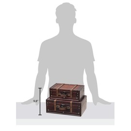 SLPR Decorative Small Wooden Storage Trunk - Set of 2 | Wood Suitcase Chest with Straps (Brown) | Old-Fashioned Antique Box