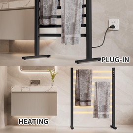 Freestanding Towel Warmer,Aluminum Electric Heated Towel Rack with Timer, LED Display, Overheat Protection Constant Temperature Control, Aluminum Towel Drying Shelf for Bathroom