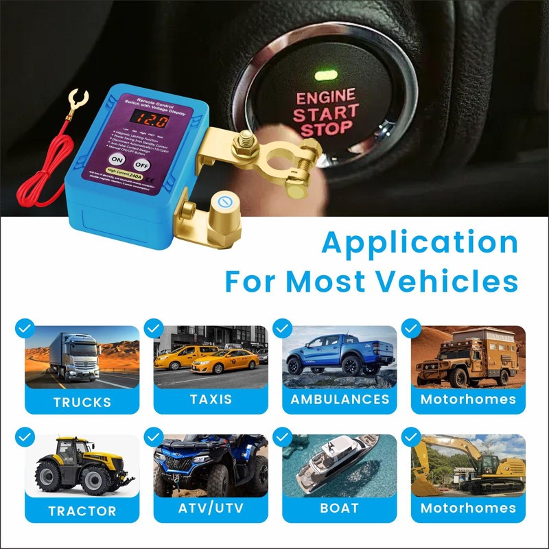 Smart Battery Kill Switch for Car with Led Voltage Display,Remote