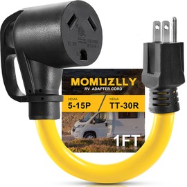 30 Amp to 110 Volt RV Power Adapter Cord, 30A to 15A NEMA 5-15P Male to TT-30R Female RV Camper Cord Adapter, 12 Inch Heavy Duty 10AWG STW Cable, ETL Listed, for RV Trailer Camper
